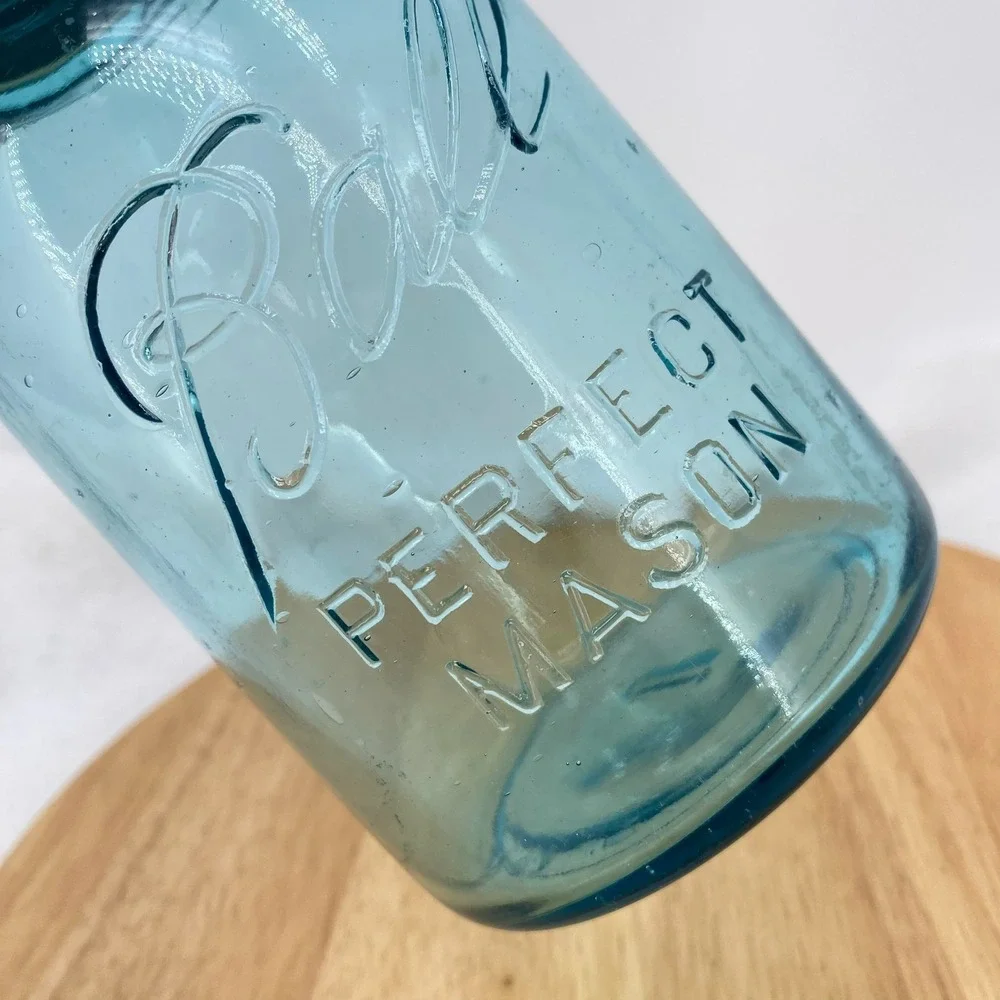 Ball Blue Aqua Mason Quart Jar with Zinc Lid Perfect Mason Vintage USA Blue